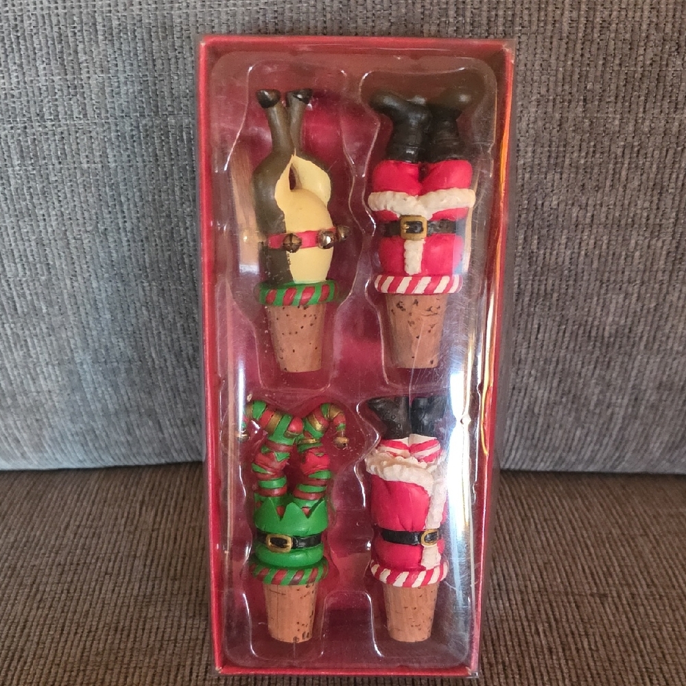 Festive Christmas Wine Stoppers By Boston‎ Warehouse, Set Of Four, New